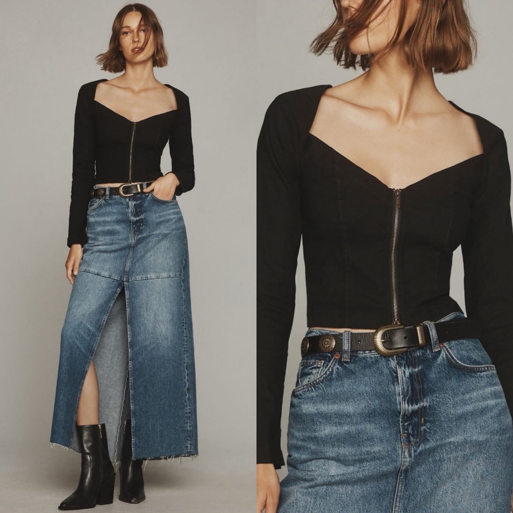 Maeve - Zip-Front Long-Sleeve Blouse - Size M